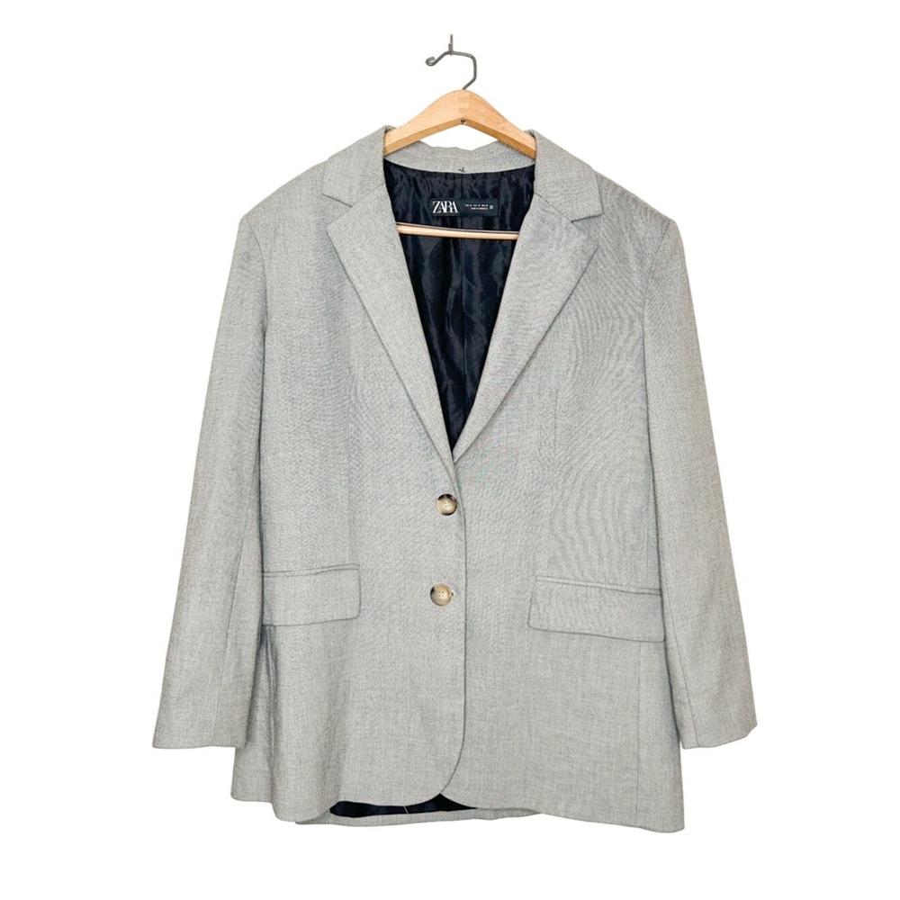 Zara Women's Oversized Blazer Jacket Neutral Grey Medium M